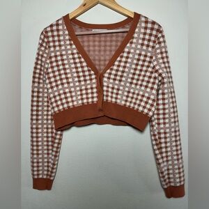 Urban Outfitters Brown and White Cropped Cardigan